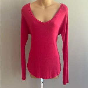 Women's V-Neck Soft & Sexy Long Sleeve  T-Pink Size XSP
